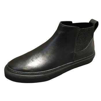 Muške Chelsea čizme od prave kože, bez vezivanja, okrugli vrh, gumena potplata, srednja visina pete 3–5 cm