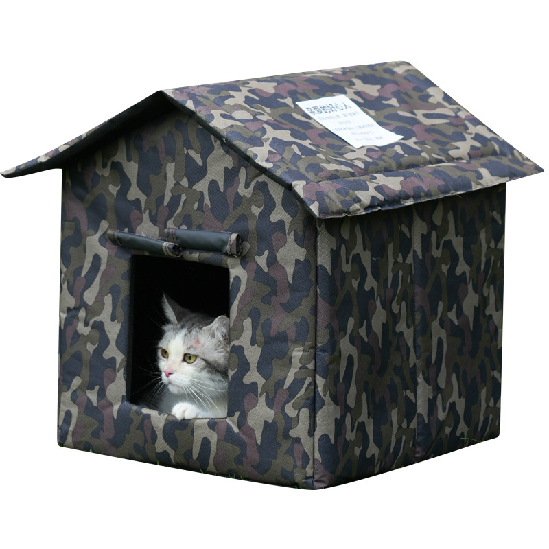 Cuib pentru pisici - cu material Oxford, impermeabil și cald, pentru exterior, utilizare pe tot timpul anului