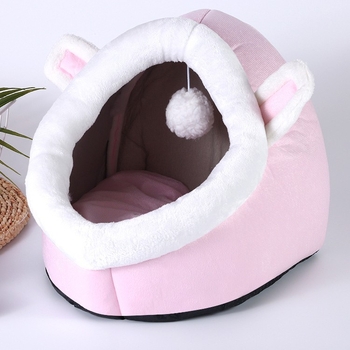 Cuib pentru animale de companie: formă drăguță de animal, design semi-închis, cald pentru iarnă; Materiale: pluș PV, bumbac PP cald, bază anti-alunecare; Potrivit pentru pisici