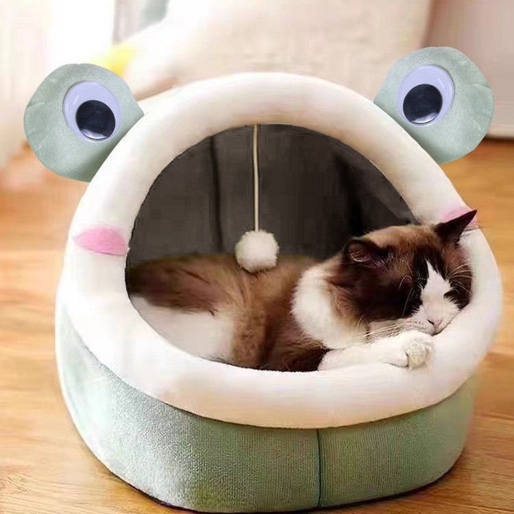 Cuib pentru animale de companie: formă drăguță de animal, design semi-închis, cald pentru iarnă; Materiale: pluș PV, bumbac PP cald, bază anti-alunecare; Potrivit pentru pisici
