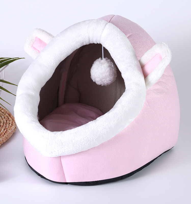 Cuib pentru animale de companie: formă drăguță de animal, design semi-închis, cald pentru iarnă; Materiale: pluș PV, bumbac PP cald, bază anti-alunecare; Potrivit pentru pisici