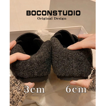 Filc női lapos cipő belső 6 cm-es magasságnöveléssel, kerek orr, filc felsőrész, filc bélés, gumi talp