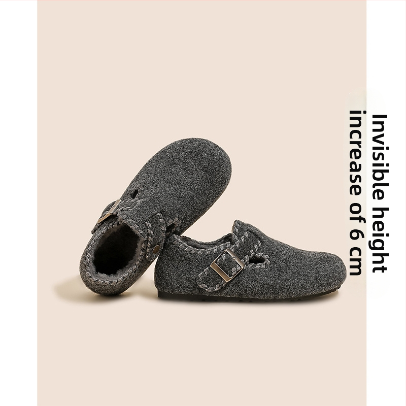 Filc női lapos cipő belső 6 cm-es magasságnöveléssel, kerek orr, filc felsőrész, filc bélés, gumi talp