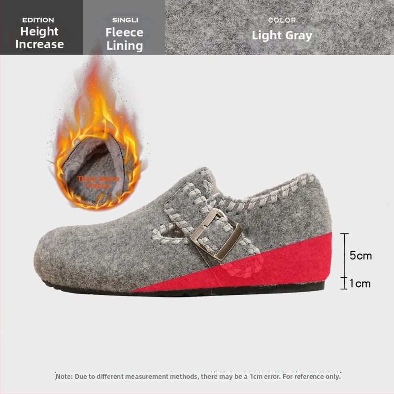 Filc női lapos cipő belső 6 cm-es magasságnöveléssel, kerek orr, filc felsőrész, filc bélés, gumi talp