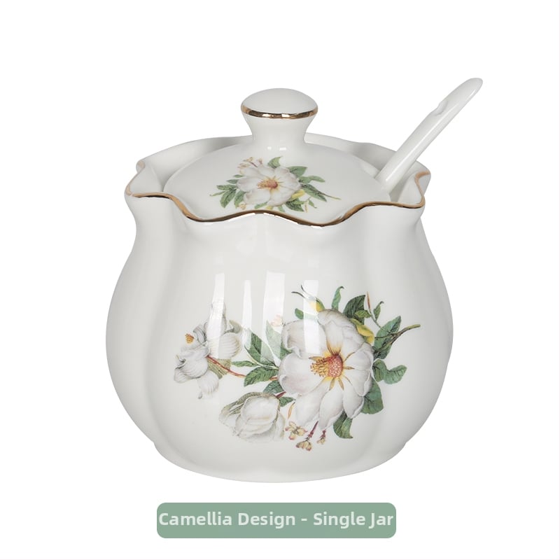 Keramički set posuda za začine za kuhinju sa soli, šećera i stakom za ocat – kineski stil, bez bušenja; Materijal: keramika; Kategorija: stalak za začine