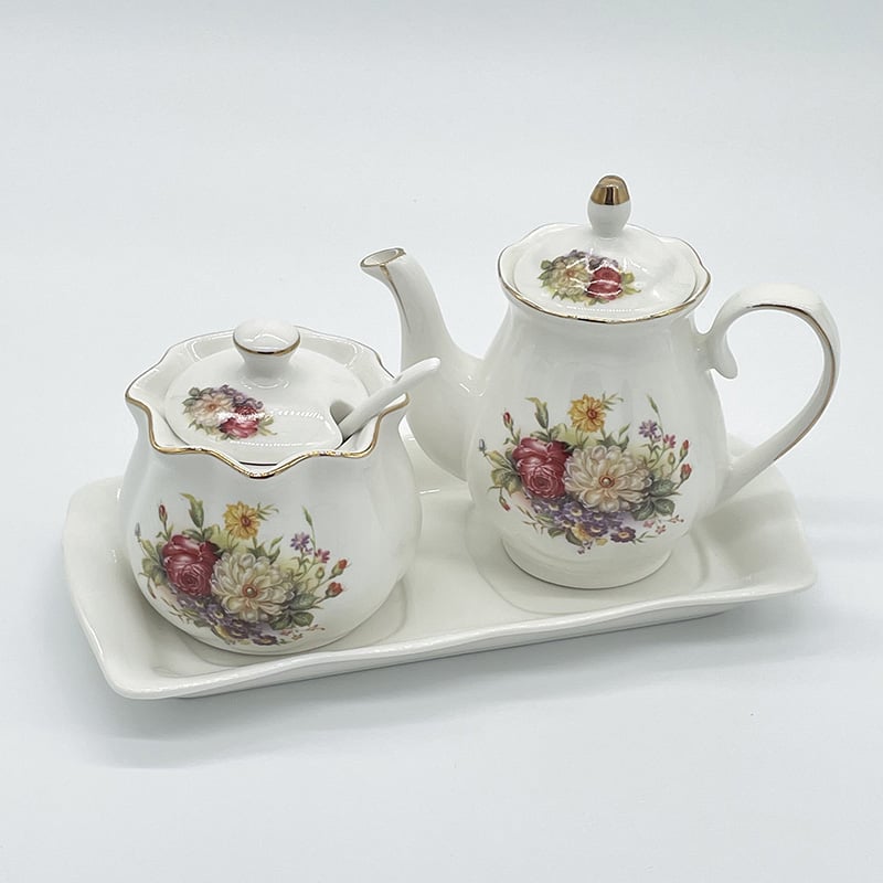 Keramički set posuda za začine za kuhinju sa soli, šećera i stakom za ocat – kineski stil, bez bušenja; Materijal: keramika; Kategorija: stalak za začine