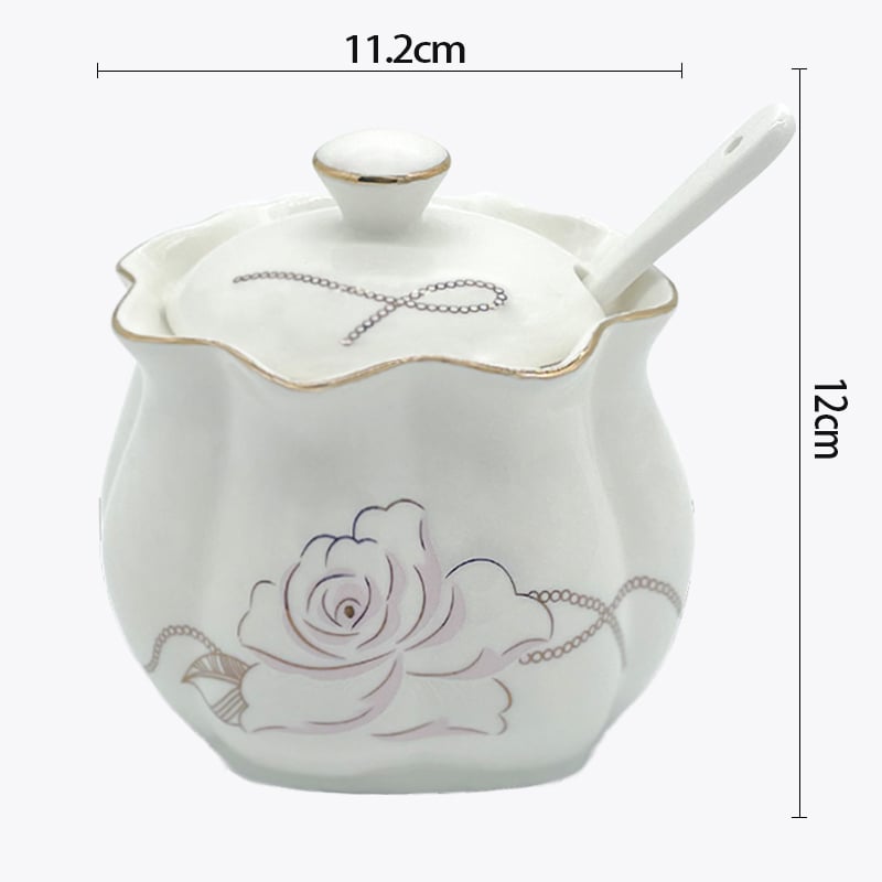 Keramički set posuda za začine za kuhinju sa soli, šećera i stakom za ocat – kineski stil, bez bušenja; Materijal: keramika; Kategorija: stalak za začine