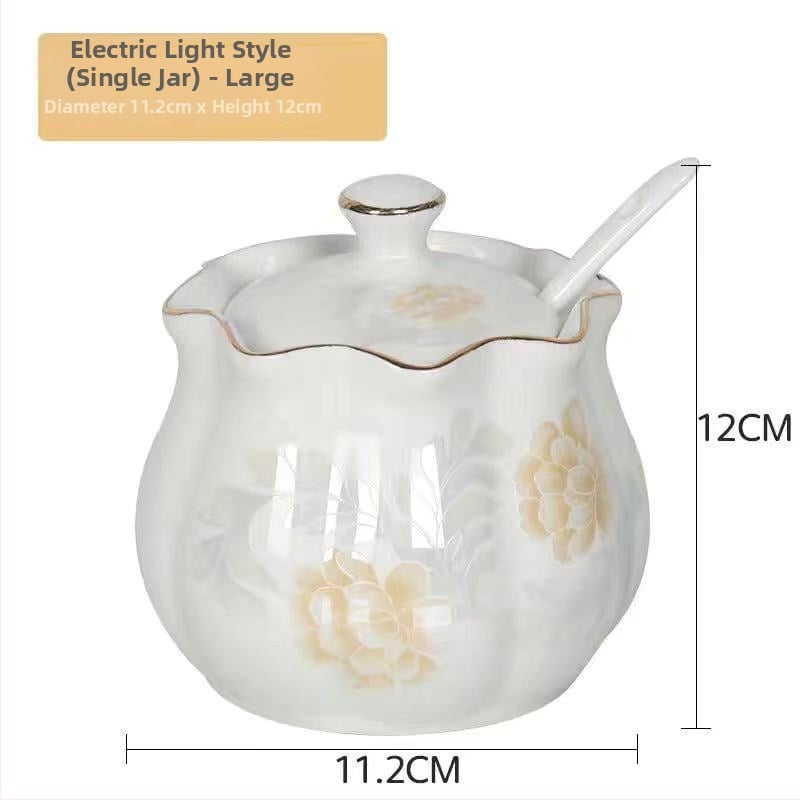 Keramički set posuda za začine za kuhinju sa soli, šećera i stakom za ocat – kineski stil, bez bušenja; Materijal: keramika; Kategorija: stalak za začine