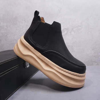 Chelsea čizme s debelom podstavlj, muške, gornji dio od mikrovlaknа + split kože, srednje visoke, 3–5 cm peta, jesen