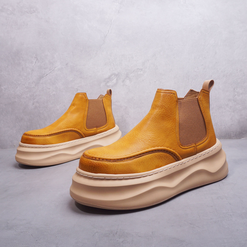 Chelsea čizme s debelom podstavlj, muške, gornji dio od mikrovlaknа + split kože, srednje visoke, 3–5 cm peta, jesen