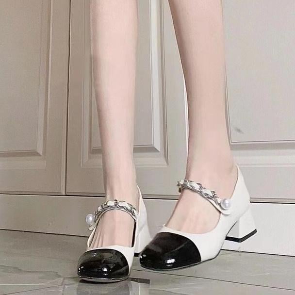 Ženske Mary Jane cipele s kvadratnim nosom, debeli pet 6-8 cm, PU gornji dio, gumena potplat, kopčanje s kopčom