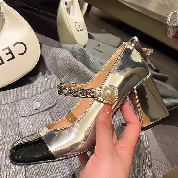 Ženske Mary Jane cipele s kvadratnim nosom, debeli pet 6-8 cm, PU gornji dio, gumena potplat, kopčanje s kopčom