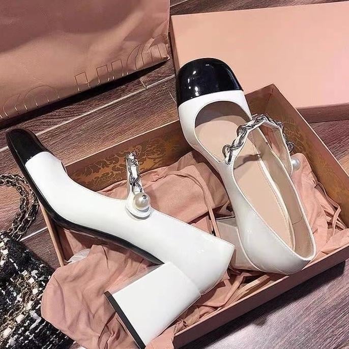 Ženske Mary Jane cipele s kvadratnim nosom, debeli pet 6-8 cm, PU gornji dio, gumena potplat, kopčanje s kopčom