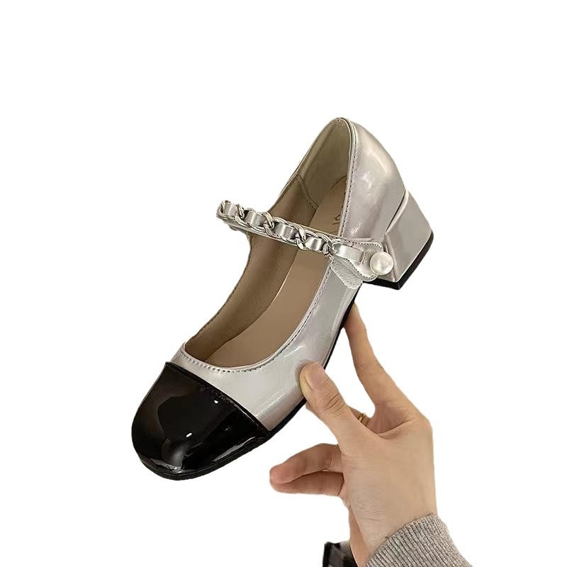 Ženske Mary Jane cipele s kvadratnim nosom, debeli pet 6-8 cm, PU gornji dio, gumena potplat, kopčanje s kopčom