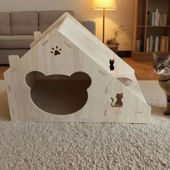 Casă pentru pisici din lemn, cu mai multe etaje, cu pat pentru pisică și placă de zgâriere dublă, pentru interior, utilizare pe tot anul