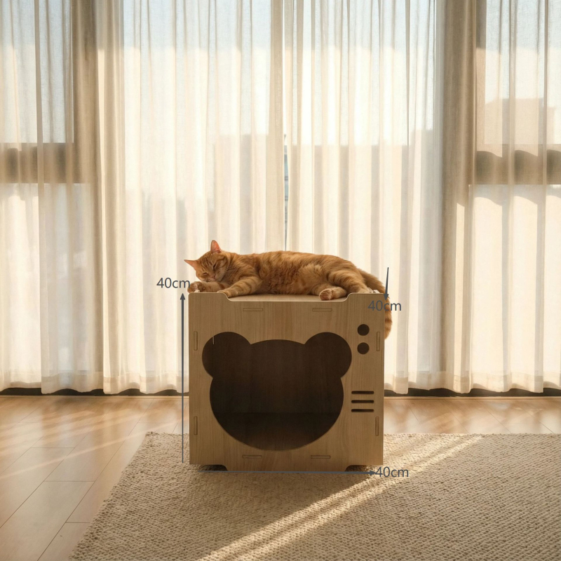 Casă pentru pisici din lemn, cu mai multe etaje, cu pat pentru pisică și placă de zgâriere dublă, pentru interior, utilizare pe tot anul