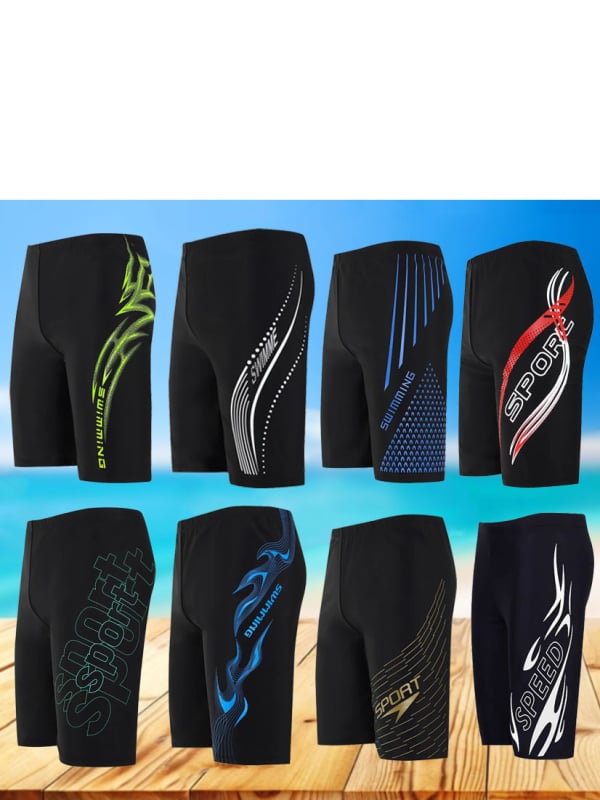 Muške duge kupaće hlače s otiskom, poliester, boxer stil
