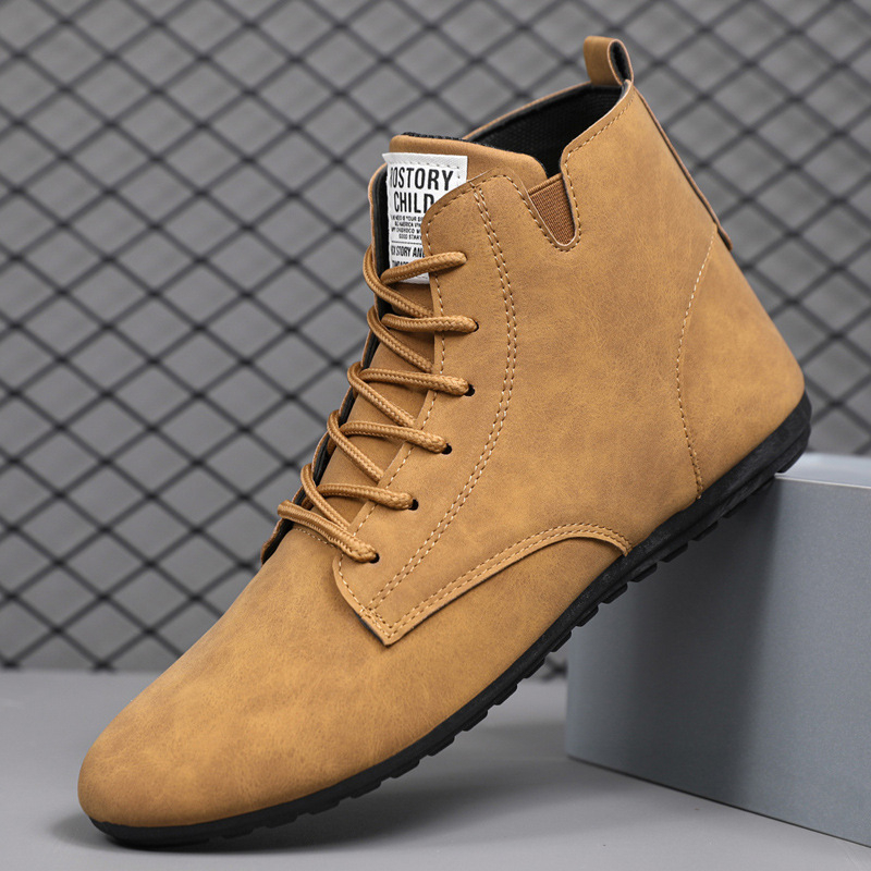 Férfi bőr bakancsok, Casual Chelsea stílus, elöl fűzős, vízálló, könnyű, csúszásmentes, kerek orr