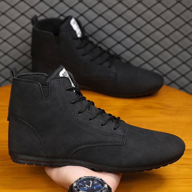 Férfi bőr bakancsok, Casual Chelsea stílus, elöl fűzős, vízálló, könnyű, csúszásmentes, kerek orr