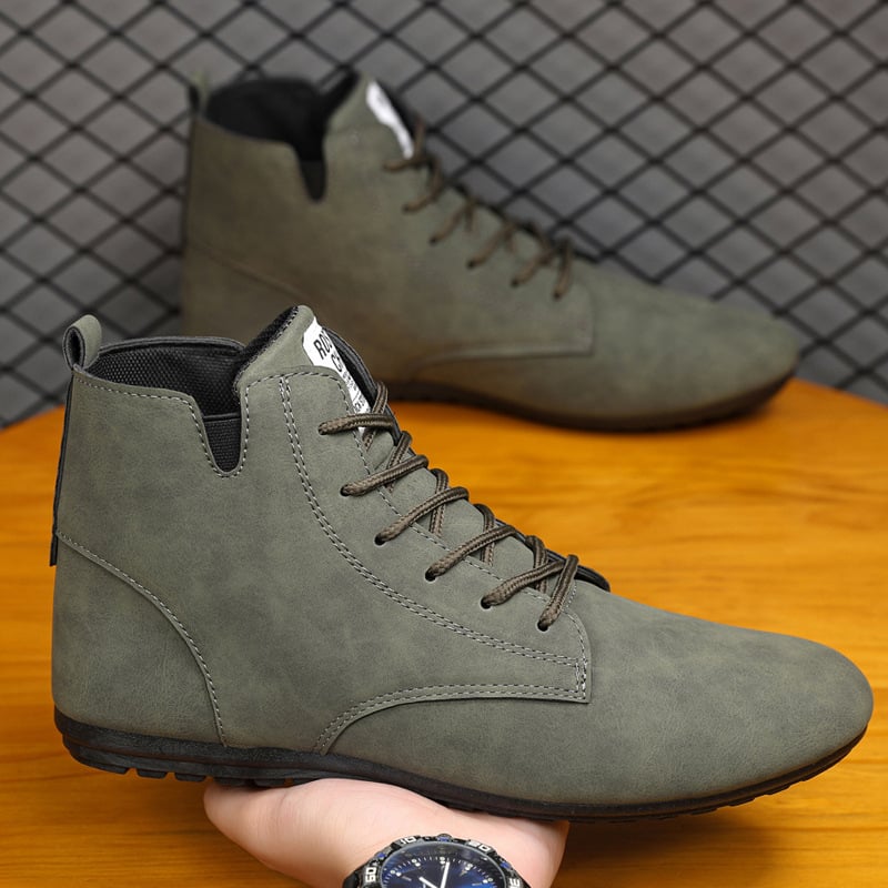 Férfi bőr bakancsok, Casual Chelsea stílus, elöl fűzős, vízálló, könnyű, csúszásmentes, kerek orr