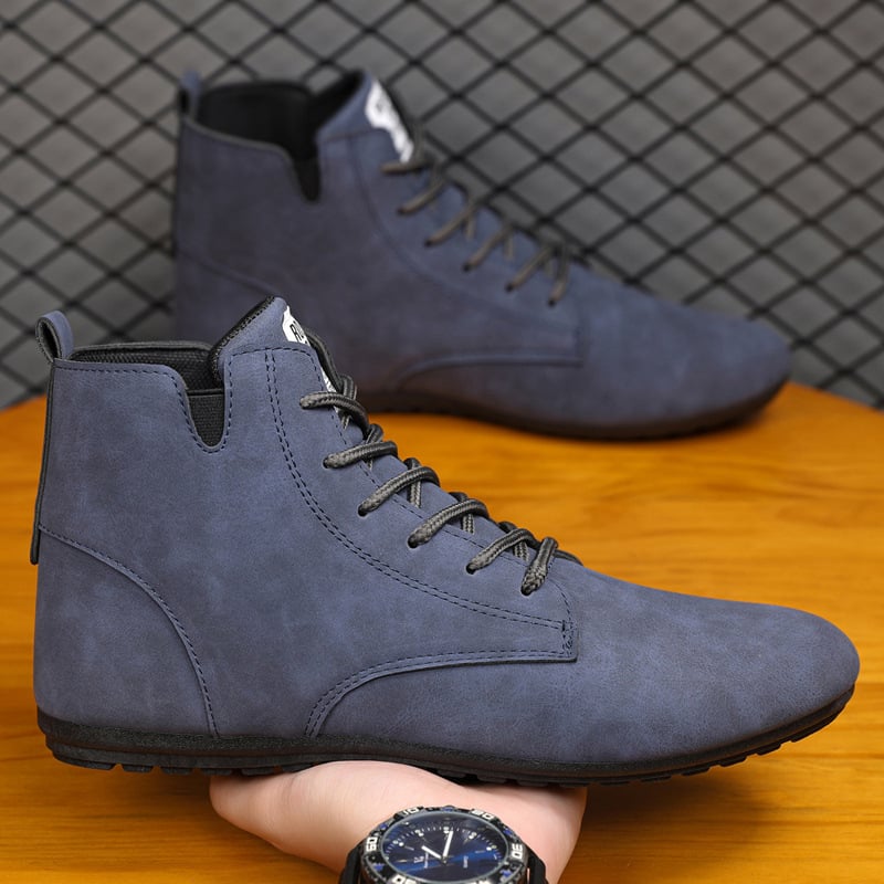 Férfi bőr bakancsok, Casual Chelsea stílus, elöl fűzős, vízálló, könnyű, csúszásmentes, kerek orr