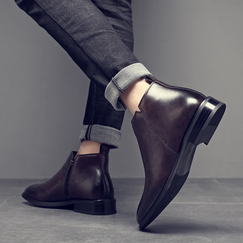 Muške kožne Chelsea čizme sa povećanjem visine, okrugli vrh, gumeni potplat, bočni zatvarač