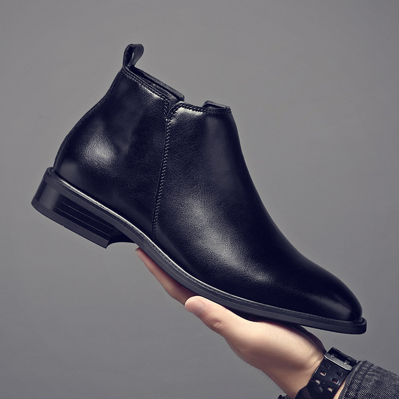 Muške kožne Chelsea čizme sa povećanjem visine, okrugli vrh, gumeni potplat, bočni zatvarač