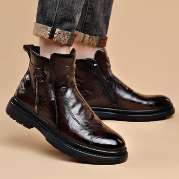 Muške Chelsea čizme od prave kože, prozračna podstava, bočni zatvarač, gumena potplat