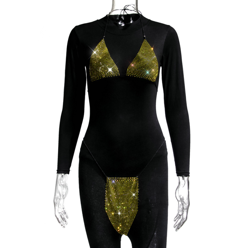 Ženski bikini set s kristalima i strap dizajnom – dvodijelni bikini od poliestera (80%), bez podstave, bez čelične potpore, stilovi: trokut, bikini s suknjom, za otvorenu plažu