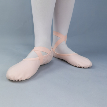 Balettcipő fűző nélküli hosszú pánttal (lélegző, könnyű, bőrtalp, pamut felsőrész)