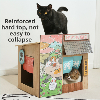 MISSPET Macska karmoló deszka és macska ház, japán stílusú, kétszintes macska ugróplatforma; 1 darab, hullámkartonból
