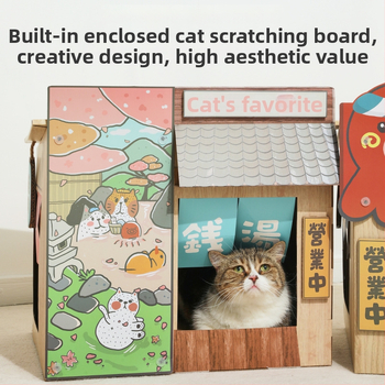 MISSPET Macska karmoló deszka és macska ház, japán stílusú, kétszintes macska ugróplatforma; 1 darab, hullámkartonból