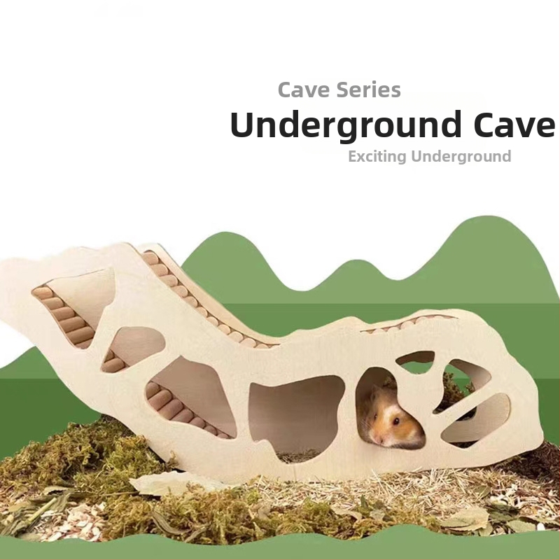 Fából készült hörcsög rejtekút, két szintes kialakítás, sajt alakú, beltéri játék