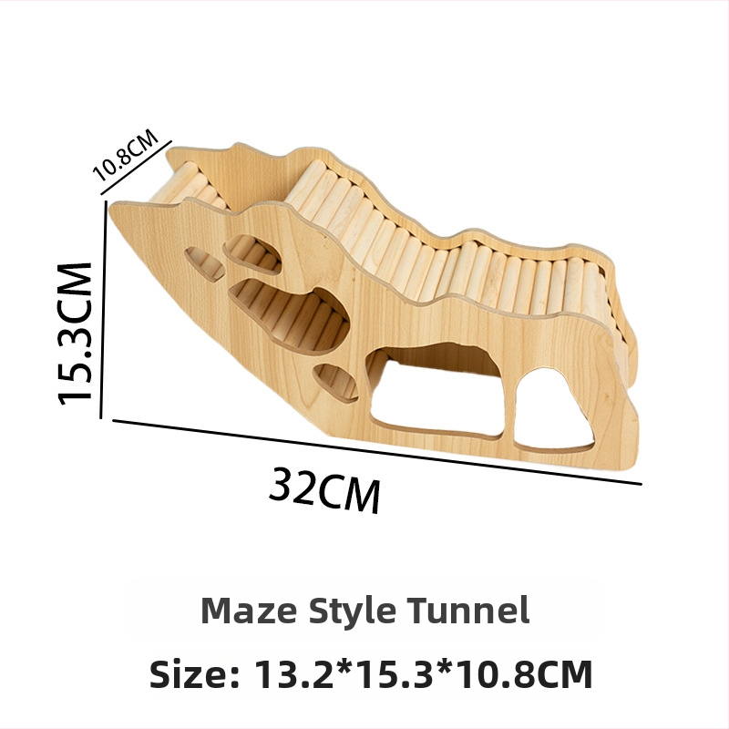Fából készült hörcsög rejtekút, két szintes kialakítás, sajt alakú, beltéri játék