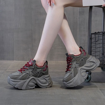 Pantofi sport pentru femei cu talpă groasă - Partea superioară din piele naturală dublă, căptușeală din fleece, platformă 6–8 cm, talpă TPU, închidere cu șireturi