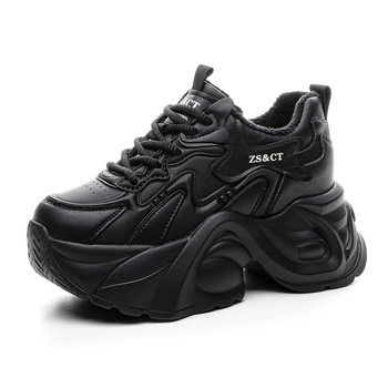 Pantofi sport pentru femei cu talpă groasă - Partea superioară din piele naturală dublă, căptușeală din fleece, platformă 6–8 cm, talpă TPU, închidere cu șireturi