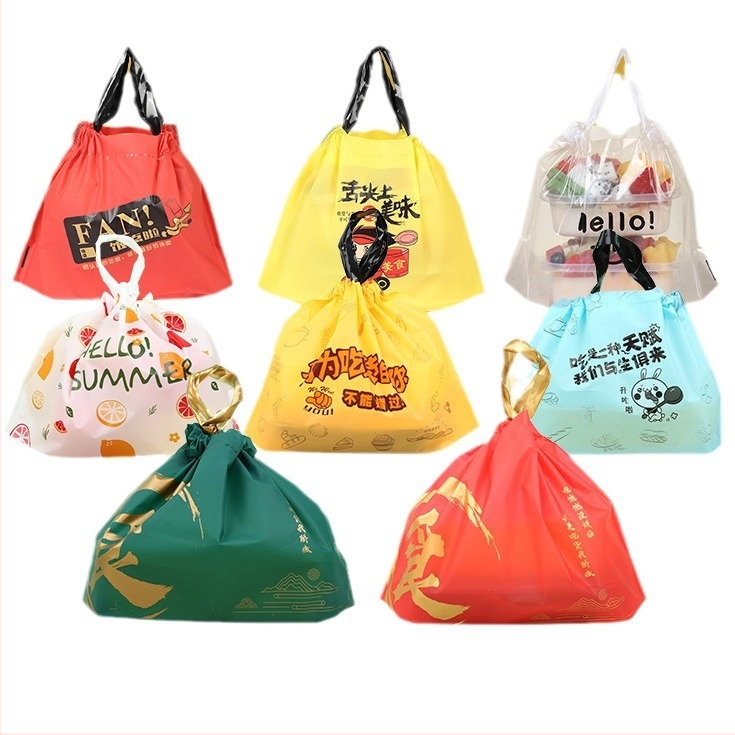 Jednorazová PE taška na donášku s šnúrkou – taška pre catering s potlačou loga, 50 kusov v balení