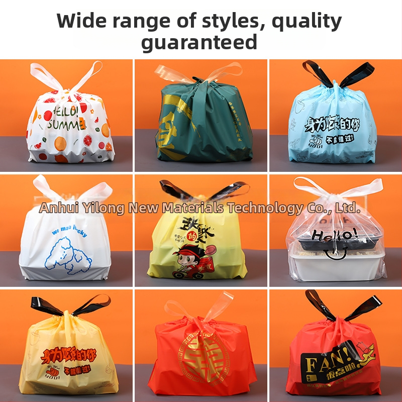 Jednorazová PE taška na donášku s šnúrkou – taška pre catering s potlačou loga, 50 kusov v balení