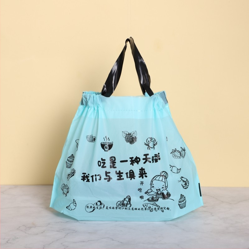 Jednorazová PE taška na donášku s šnúrkou – taška pre catering s potlačou loga, 50 kusov v balení