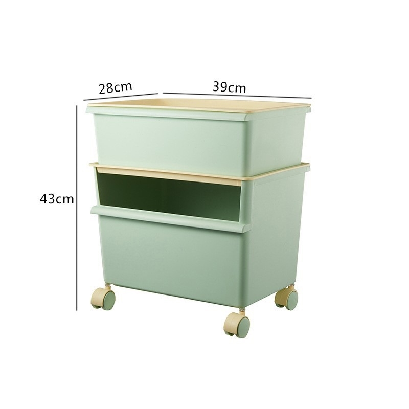 Műanyag tároló doboz kerékkel, kétszintes játékok számára, kapacitás 40–50 liter