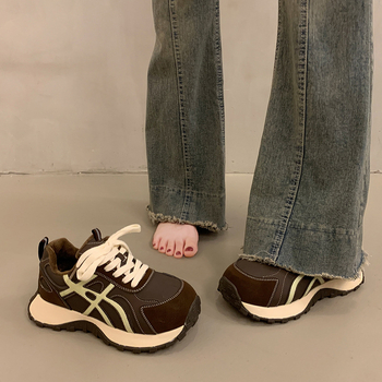 Adidași pentru femei cu căptușeală din fleece, talpă din cauciuc groasă, înălțime înaltă, închidere cu șiret în față, partea superioară din piele sintetică