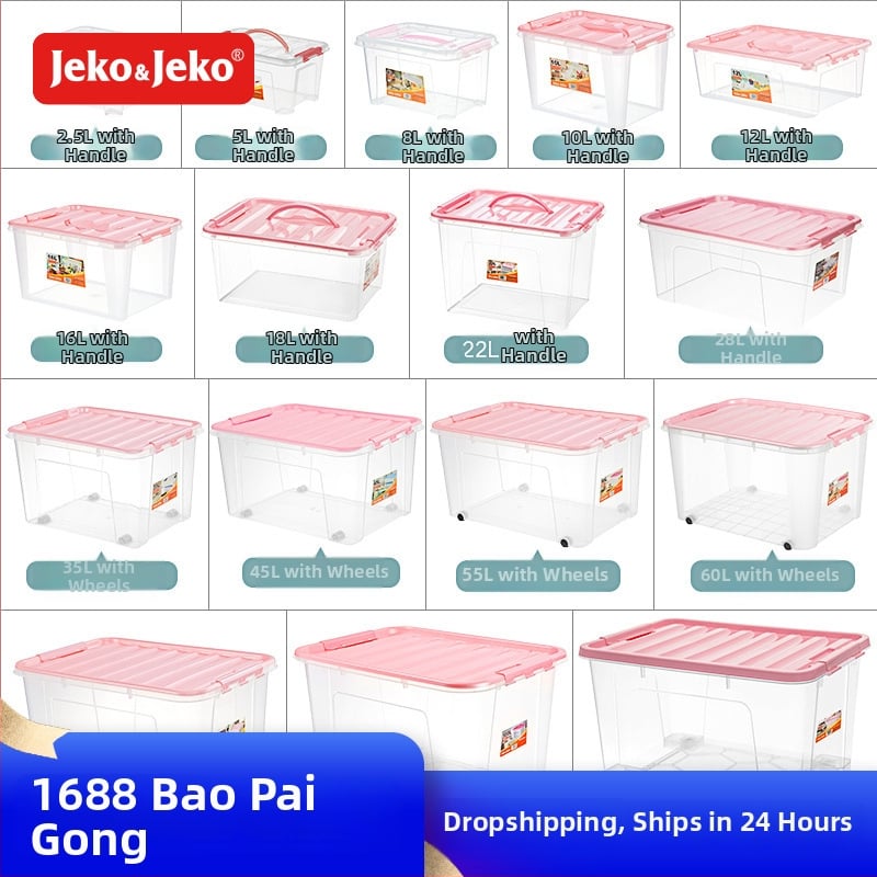 Átlátszó PP tároló doboz kerekekkel, összecsukható, többfunkciós