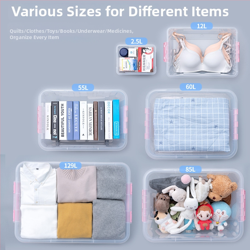 Átlátszó PP tároló doboz kerekekkel, összecsukható, többfunkciós