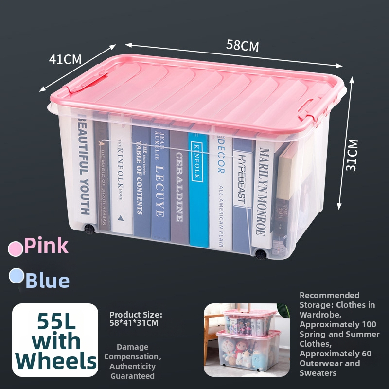 Átlátszó PP tároló doboz kerekekkel, összecsukható, többfunkciós