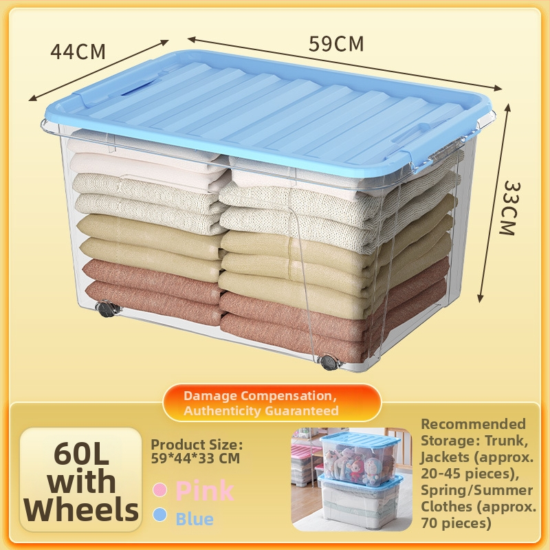 Átlátszó PP tároló doboz kerekekkel, összecsukható, többfunkciós