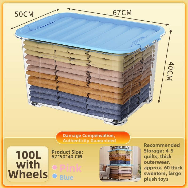 Átlátszó PP tároló doboz kerekekkel, összecsukható, többfunkciós