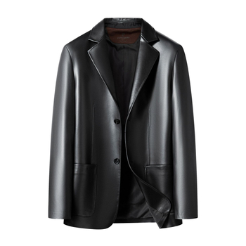 Ανδρικό δερμάτινο μπουφάν από γνήσιο δέρμα προβάτου, κορεατικό στυλ, γιακά σε στυλ σακακιού, κλείσιμο με κουμπιά σε μια σειρά