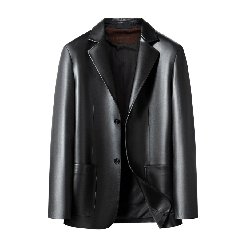 Ανδρικό δερμάτινο μπουφάν από γνήσιο δέρμα προβάτου, κορεατικό στυλ, γιακά σε στυλ σακακιού, κλείσιμο με κουμπιά σε μια σειρά