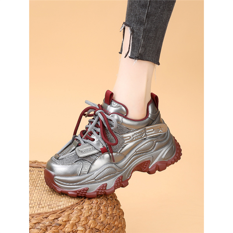 Ženske tenisice stila Dad Shoes s mikrovlaknastim gornjim dijelom, petom 3–5 cm, gumastom potplatom, vezivanjem (Casual, Žene)