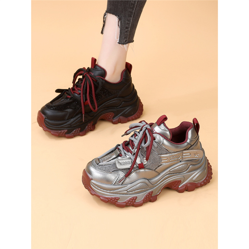 Ženske tenisice stila Dad Shoes s mikrovlaknastim gornjim dijelom, petom 3–5 cm, gumastom potplatom, vezivanjem (Casual, Žene)